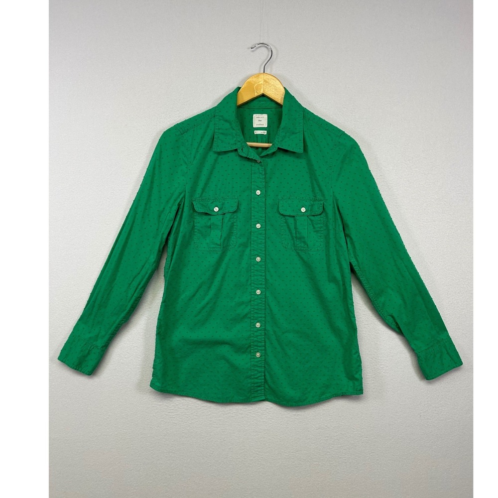 Preppy Gap Womens Small Green Swiss Dot Fitted Boyfriend Button Down Shirt